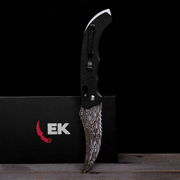 Damascus Steel Flip Knife-Real Video Game Knife Skins-Elemental Knives